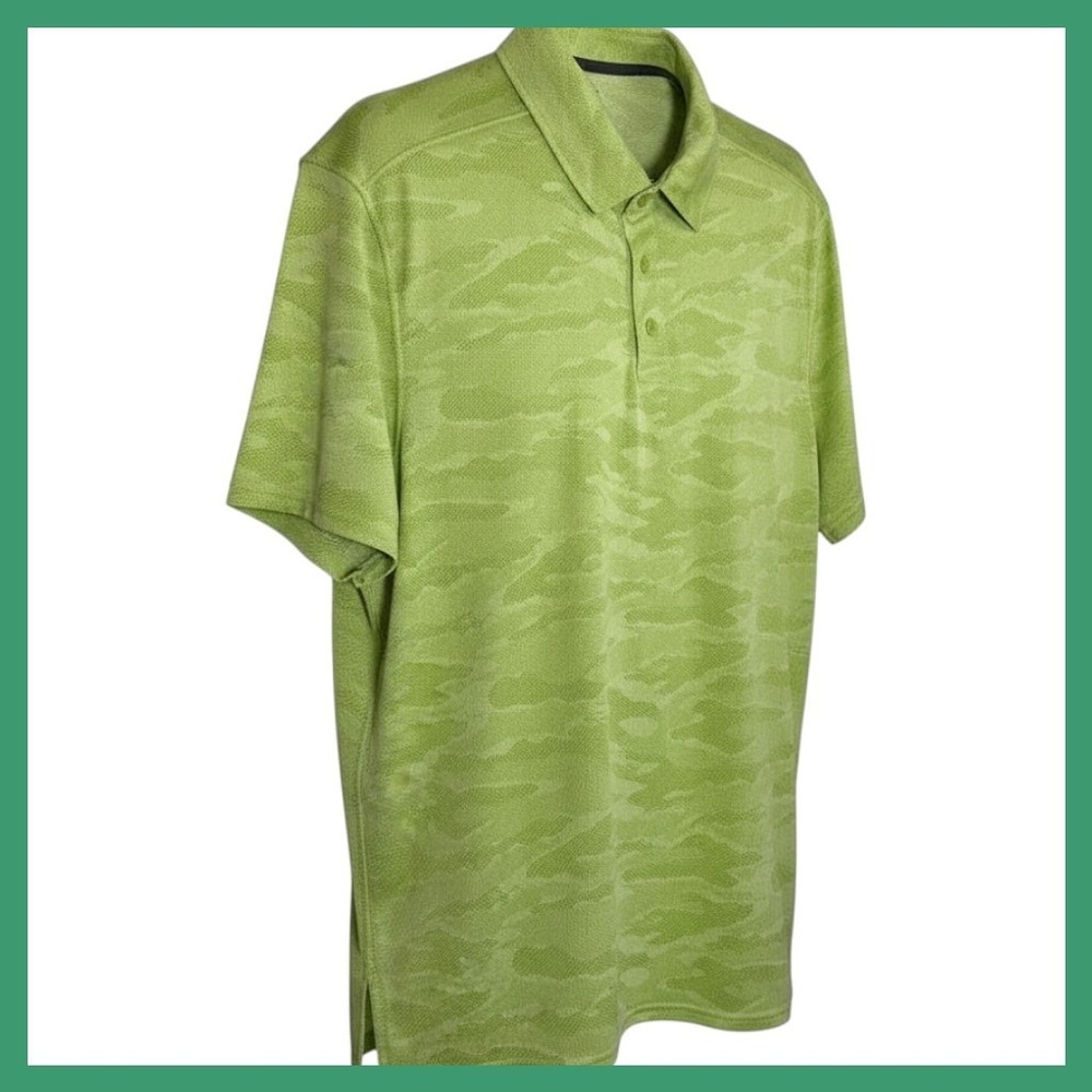 DSG Mens Lime Green Camo Performance Polo Shirt Short Sleeve Size L NWT